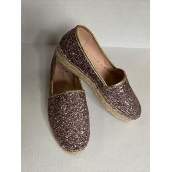 Kate Spade Linds Too Rose Gold Multi Glitter Metallic Espadrille Shoe Size 8.5 - Picture 2 of 7